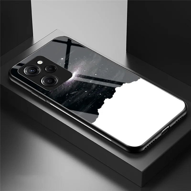 Til Xiaomi Poco X5 Pro 5G / Redmi Note 12 Pro Speed 5G telefonbeskytter med temperede glas+PC+TPU stjernehimmelmønster - Kosmisk stjernehimmel