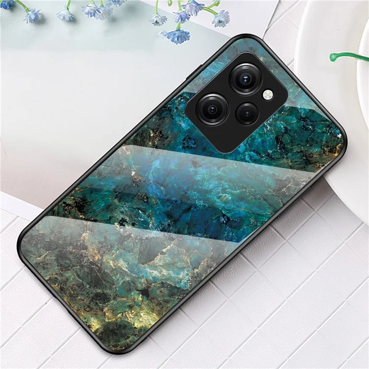 Для Xiaomi Poco X5 Pro 5G / Redmi Note 12 Pro Speed 5G Marble Pattern Phone Case Tempered Glass+PC +TPU Phone Cover - Emerald Marble