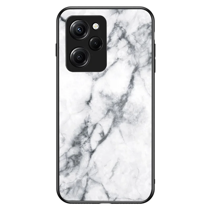 For Xiaomi Poco X5 Pro 5G / Redmi Note 12 Pro Speed 5G Marble Pattern Phone Case Tempered Glass+PC +TPU Phone Cover - White Marble