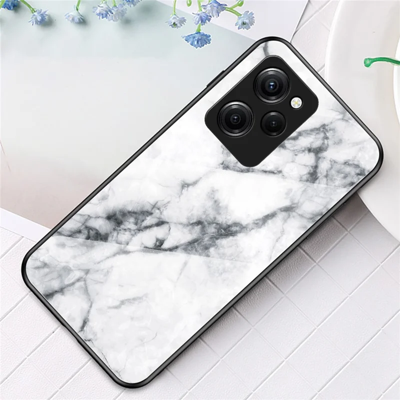 For Xiaomi Poco X5 Pro 5G / Redmi Note 12 Pro Speed 5G Marble Pattern Phone Case Tempered Glass+PC +TPU Phone Cover - White Marble