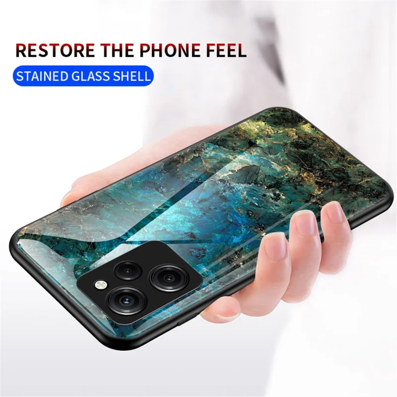 For Xiaomi Poco X5 Pro 5G / Redmi Note 12 Pro Speed 5G Marble Pattern Phone Case Tempered Glass+PC +TPU Phone Cover - White Marble