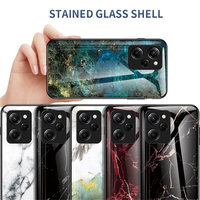 For Xiaomi Poco X5 Pro 5G / Redmi Note 12 Pro Speed 5G Marble Pattern Phone Case Tempered Glass+PC +TPU Phone Cover - White Marble