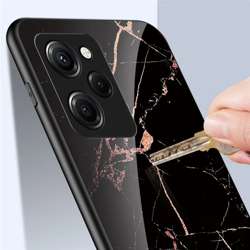 For Xiaomi Poco X5 Pro 5G / Redmi Note 12 Pro Speed 5G Marble Pattern Phone Case Tempered Glass+PC +TPU Phone Cover - White Marble