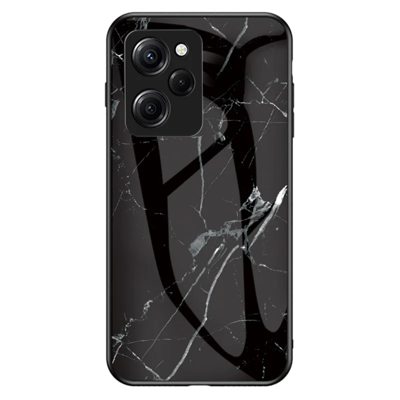 For Xiaomi Poco X5 Pro 5G / Redmi Note 12 Pro Speed 5G Marble Pattern Phone Case Tempered Glass+PC +TPU Phone Cover - Black Marble