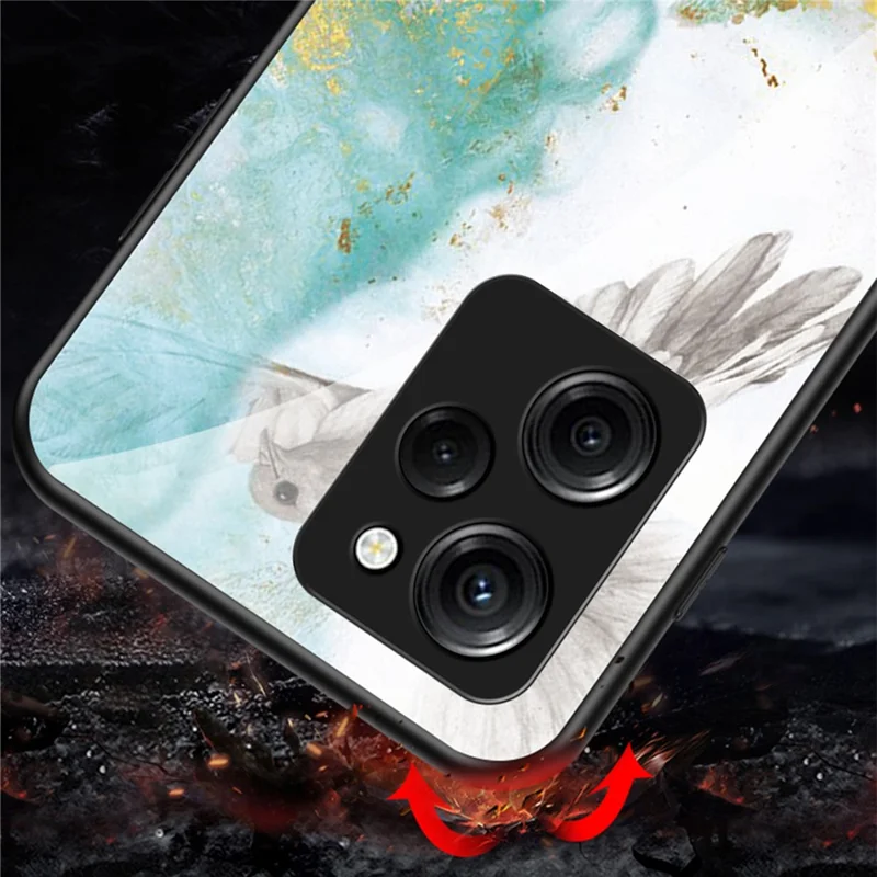 For Xiaomi Poco X5 Pro 5G / Redmi Note 12 Pro Speed 5G Marble Pattern Phone Case Tempered Glass+PC +TPU Phone Cover - Black Marble