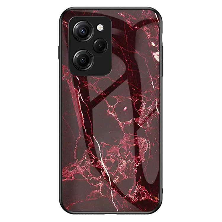 For Xiaomi Poco X5 Pro 5G / Redmi Note 12 Pro Speed 5G Marble Pattern Phone Case Tempered Glass+PC +TPU Phone Cover - Blood Red Marble
