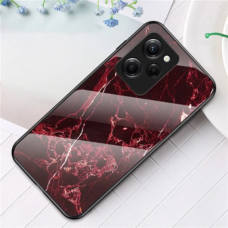 For Xiaomi Poco X5 Pro 5G / Redmi Note 12 Pro Speed 5G Marble Pattern Phone Case Tempered Glass+PC +TPU Phone Cover - Blood Red Marble