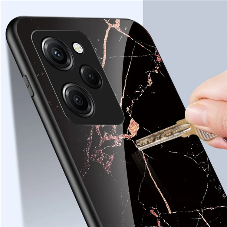 For Xiaomi Poco X5 Pro 5G / Redmi Note 12 Pro Speed 5G Marble Pattern Phone Case Tempered Glass+PC +TPU Phone Cover - Blood Red Marble