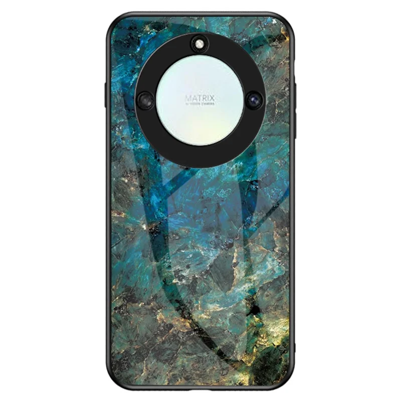 Tempered Glass+PC +TPU Phone Case for Honor X40 5G , Marble Pattern Printing Phone Cover - Emerald Marble