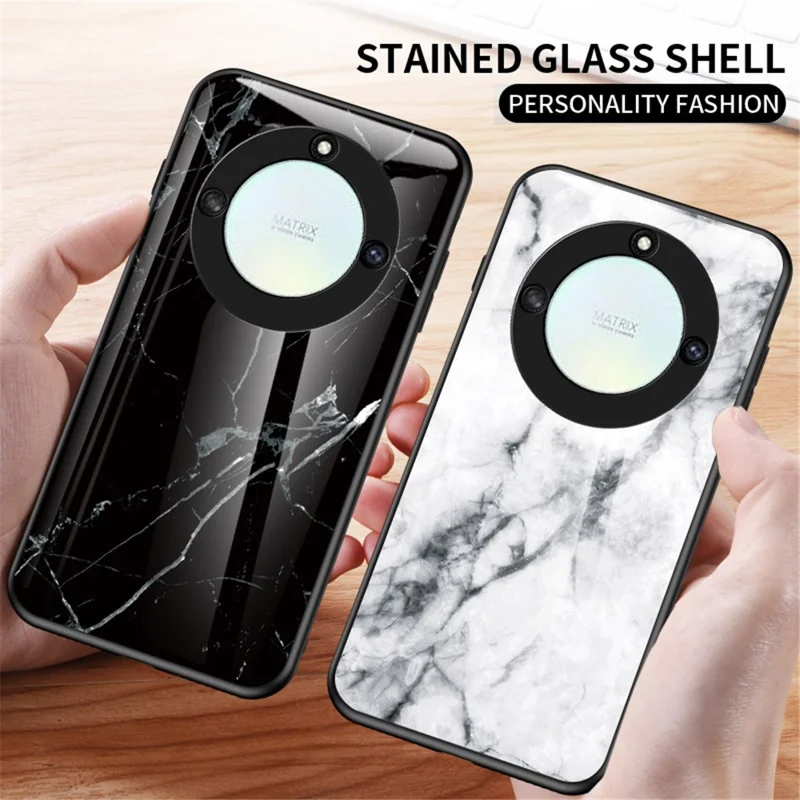 Tempered Glass+PC +TPU Phone Case for Honor X40 5G , Marble Pattern Printing Phone Cover - Emerald Marble