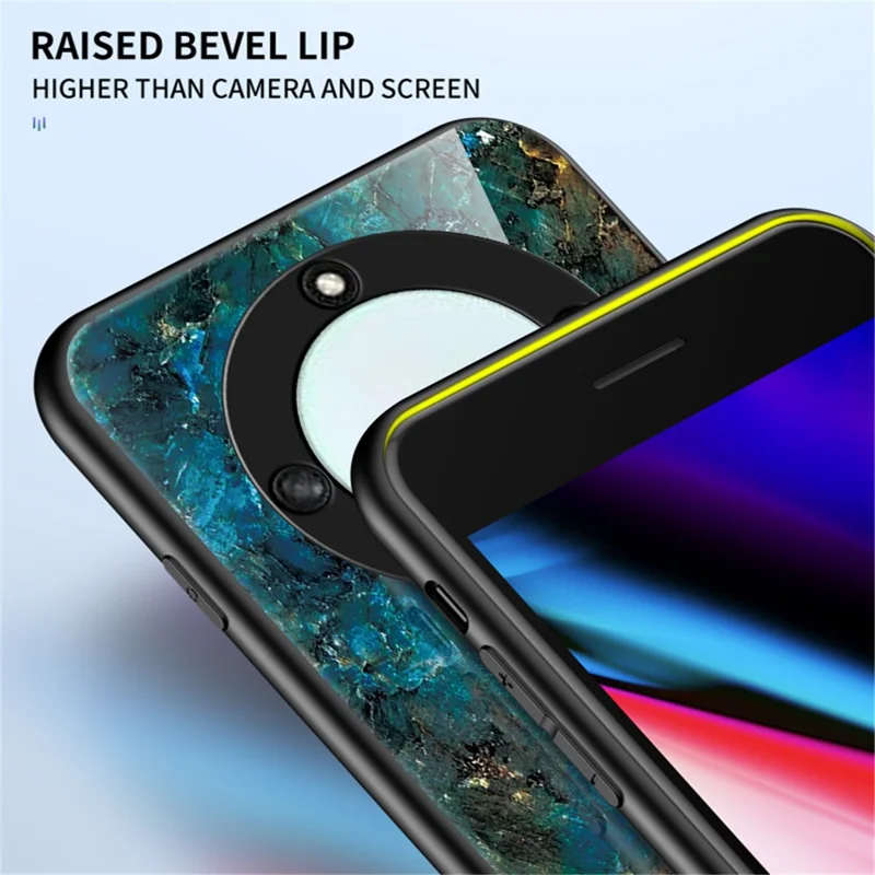 Tempered Glass+PC +TPU Phone Case for Honor X40 5G , Marble Pattern Printing Phone Cover - Emerald Marble