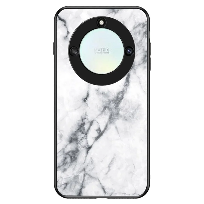 Tempered Glass+PC +TPU Phone Case for Honor X40 5G , Marble Pattern Printing Phone Cover - White Marble