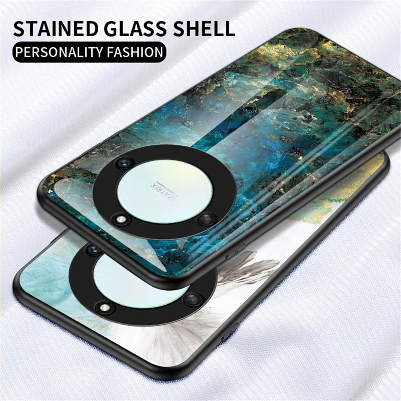 Tempered Glass+PC +TPU Phone Case for Honor X40 5G , Marble Pattern Printing Phone Cover - White Marble