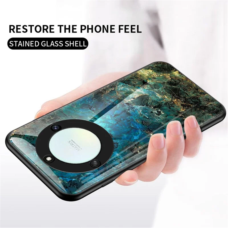 Tempered Glass+PC +TPU Phone Case for Honor X40 5G , Marble Pattern Printing Phone Cover - White Marble