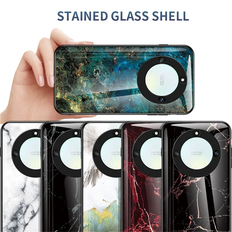 Tempered Glass+PC +TPU Phone Case for Honor X40 5G , Marble Pattern Printing Phone Cover - White Marble