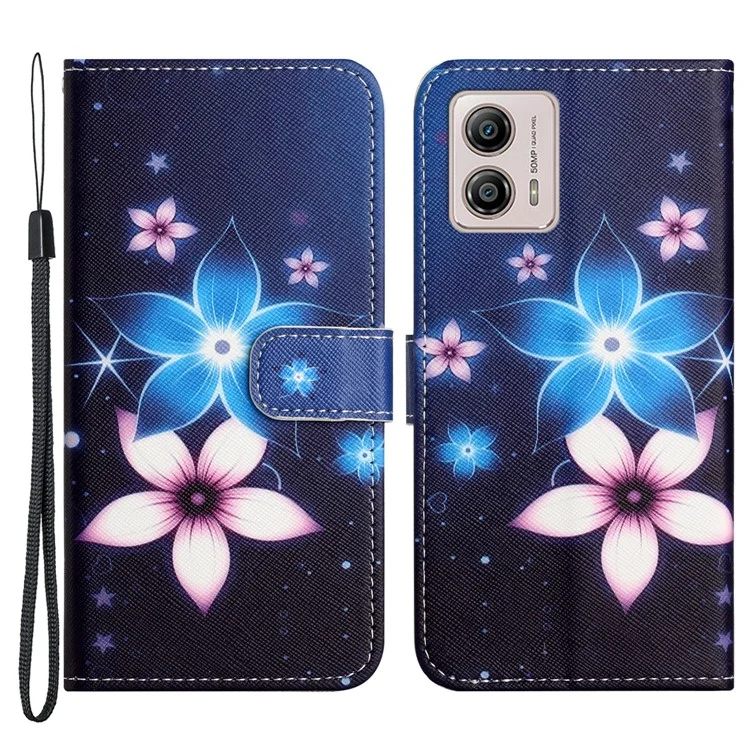 Per Motorola Moto G53 5G / G23 4G / G13 4G Custodia Portafoglio in Pelle PU con Stampa a Motivo 3D, Cover con Supporto - Fiore Blu