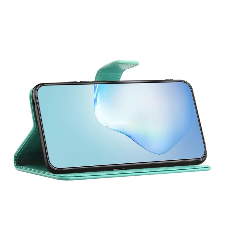 Para Motorola Moto G53 5G / G23 4G / G13 4G Funda con Soporte para Teléfono Diseño de Búho y Árbol Impreso en Piel Sintética PU Billetera Funda para Teléfono - Cian