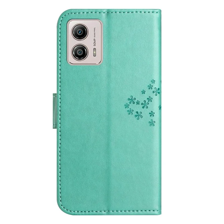 Para Motorola Moto G53 5G / G23 4G / G13 4G Funda con Soporte para Teléfono Diseño de Búho y Árbol Impreso en Piel Sintética PU Billetera Funda para Teléfono - Cian