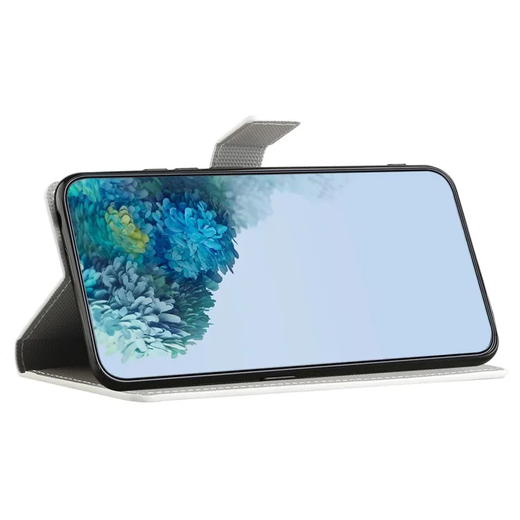 Para Motorola Moto G53 5G / G23 4G / G13 4G Funda de teléfono con soporte de cuero PU con estampado - Blanco / Mariposas