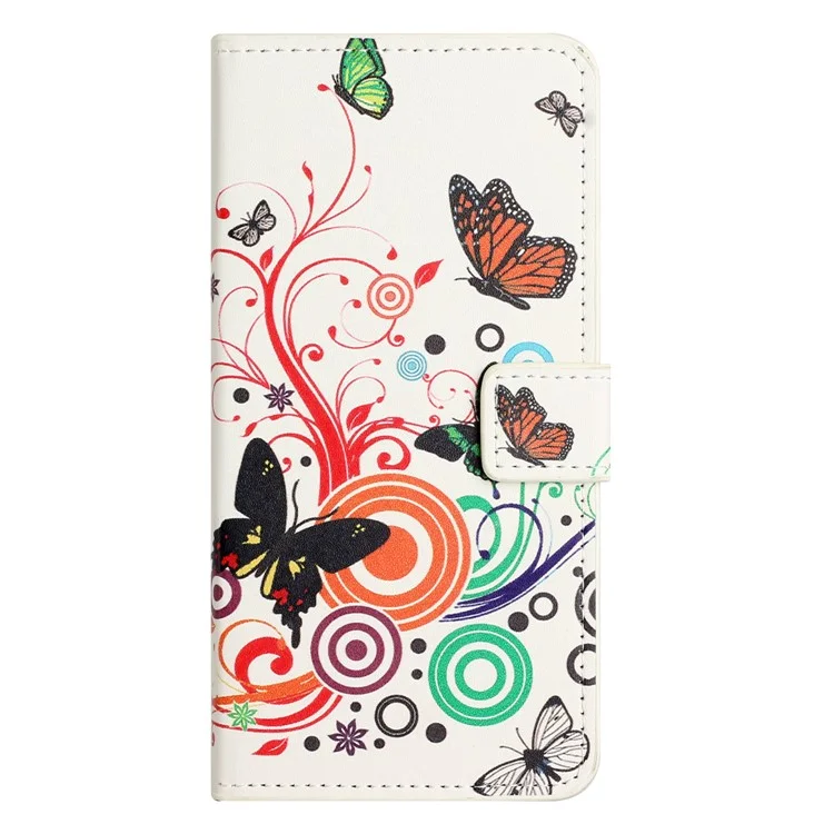 Para Motorola Moto G53 5G / G23 4G / G13 4G Funda de teléfono con soporte de cuero PU con estampado - Blanco / Mariposas
