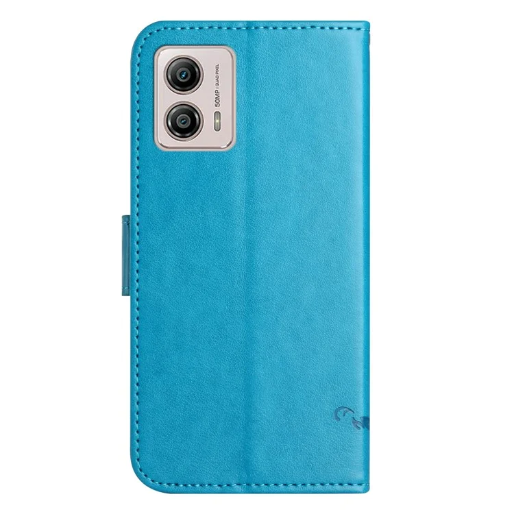 Funda de cuero con mariposa y flor grabada para Motorola Moto G53 5G / G23 4G / G13 4G Funda de teléfono con soporte y correa - Azul 