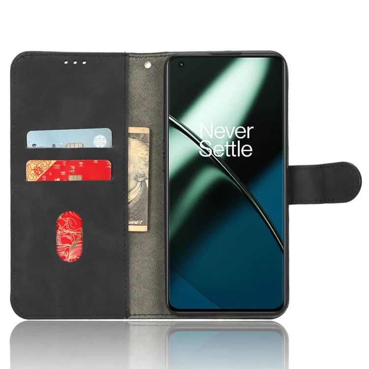 Для OnePlus 11 5G Кожаный чехол-бумажник с кожаной поверхностью и подставкой - Черный