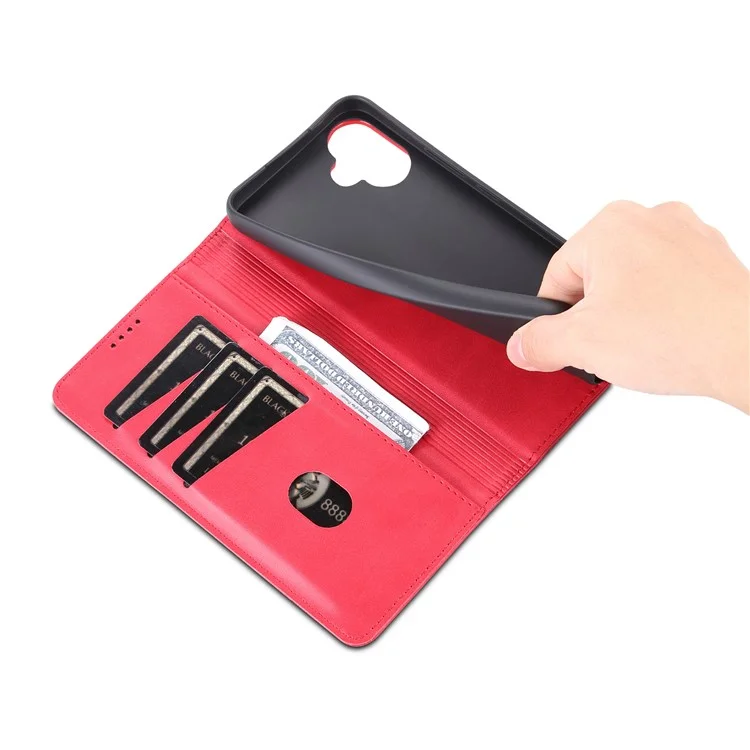 Custodia per telefono in pelle PU AZNS per Samsung Galaxy A04e 4G / F04 4G / M04 4G, Custodia portafoglio con chiusura magnetica a flip - Rosso