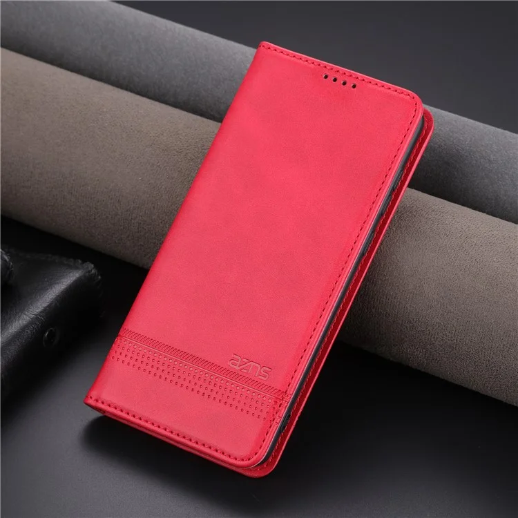 Custodia per telefono in pelle PU AZNS per Samsung Galaxy A04e 4G / F04 4G / M04 4G, Custodia portafoglio con chiusura magnetica a flip - Rosso