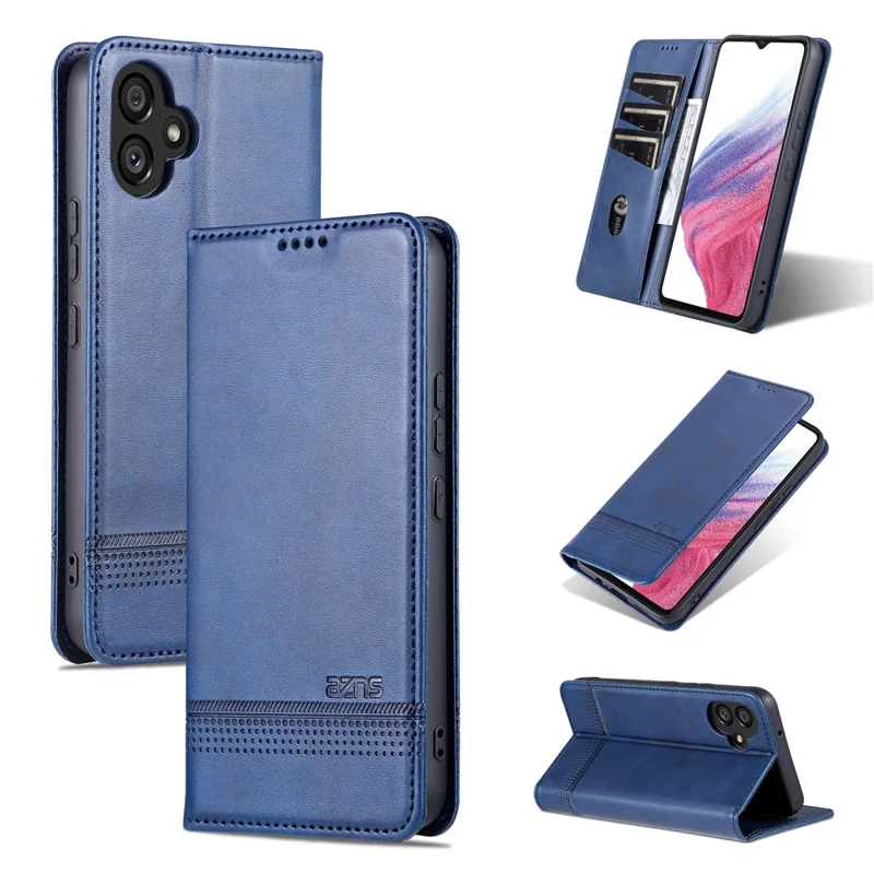 AZNS PU Leather Phone Case for Samsung Galaxy A04e 4G / F04 4G / M04 4G, Stand Magnetic Absorption Flip Wallet Cover - Blue