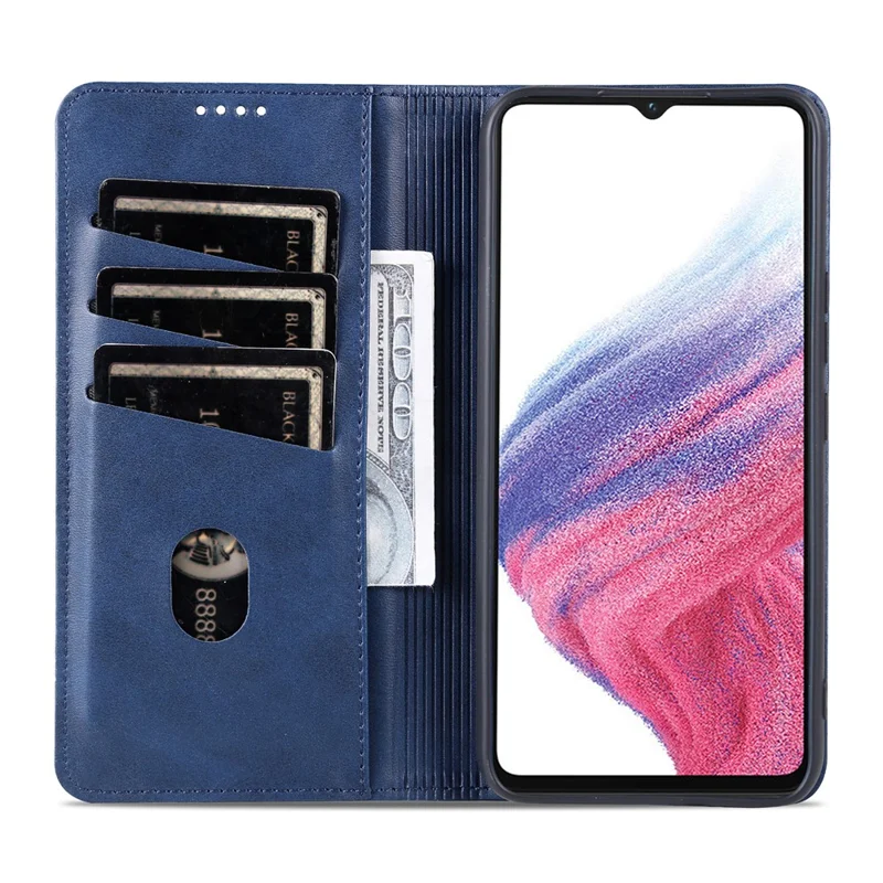 AZNS PU Leather Phone Case for Samsung Galaxy A04e 4G / F04 4G / M04 4G, Stand Magnetic Absorption Flip Wallet Cover - Blue
