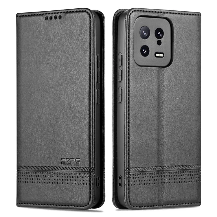AZNS Pour Xiaomi 13 5G Étui Flip en Cuir Portefeuille Avec Support - Texture de Cuir de Vache Antichocs - Noir