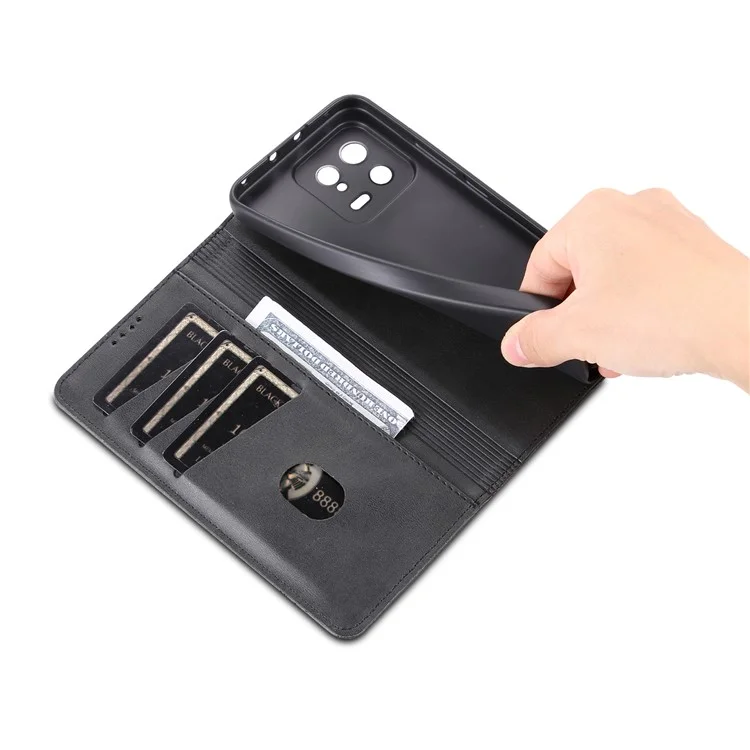 AZNS Pour Xiaomi 13 5G Étui Flip en Cuir Portefeuille Avec Support - Texture de Cuir de Vache Antichocs - Noir