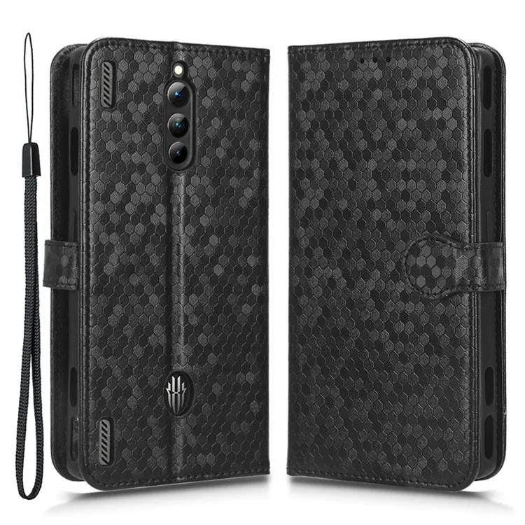 For ZTE nubia Red Magic 8 Pro 5G / Magic 8 Pro+ 5G PU Leather Phone Case Wallet Stand Imprinted Dot Pattern Flip Phone Cover - Black