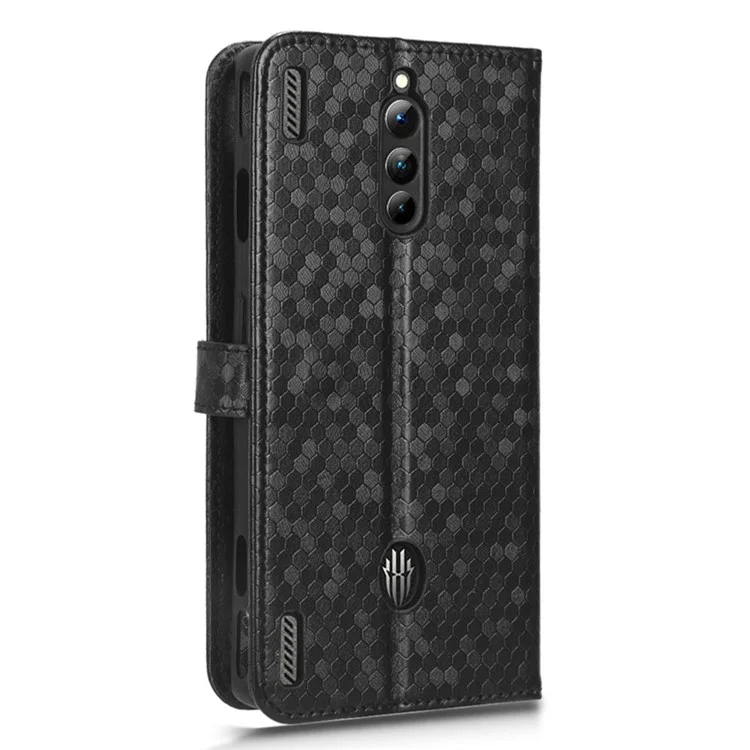 For ZTE nubia Red Magic 8 Pro 5G / Magic 8 Pro+ 5G PU Leather Phone Case Wallet Stand Imprinted Dot Pattern Flip Phone Cover - Black