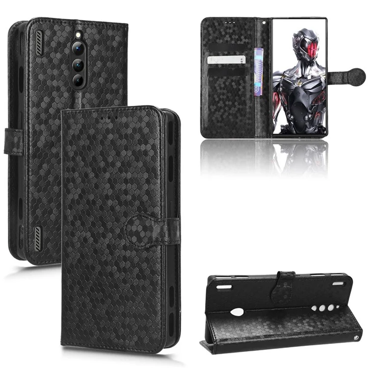 For ZTE nubia Red Magic 8 Pro 5G / Magic 8 Pro+ 5G PU Leather Phone Case Wallet Stand Imprinted Dot Pattern Flip Phone Cover - Black