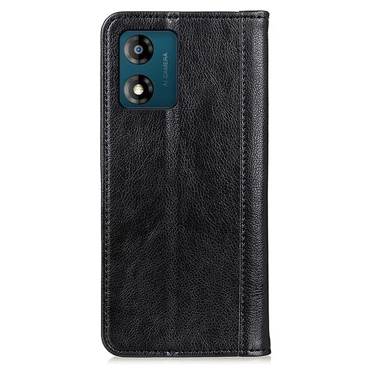 Étui de téléphone antichoc pour Motorola Moto E13 4G, portefeuille à rabat en cuir fendu de texture lychee anti-chute - Noir
