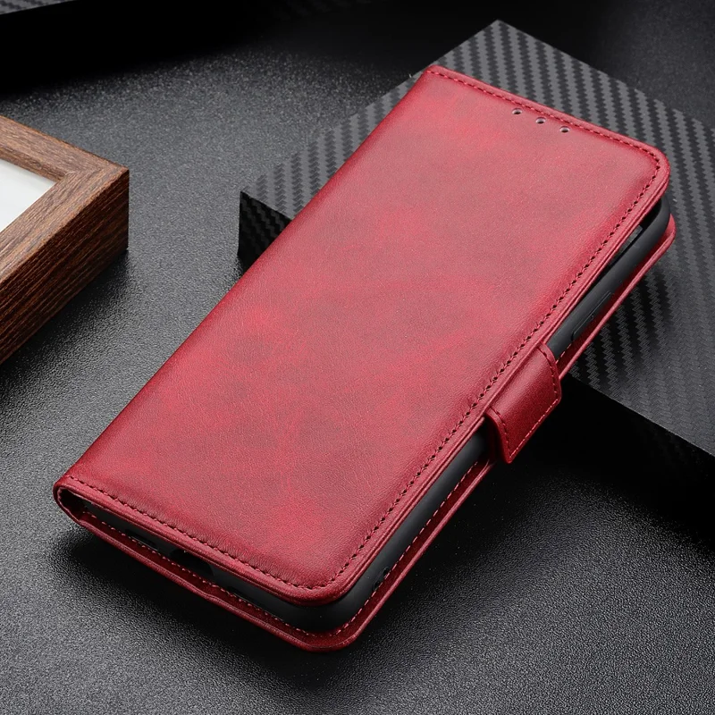 Wallet Phone Stand Case for Motorola Moto G53 5G / G13 4G / G23 4G , Cowhide Texture PU Leather Phone Cover - Red