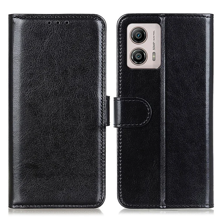 Funda de teléfono de piel de poliuretano para Motorola Moto G53 5G / G13 4G / G23 4G, funda de cartera de teléfono con textura de caballo loco - Negro