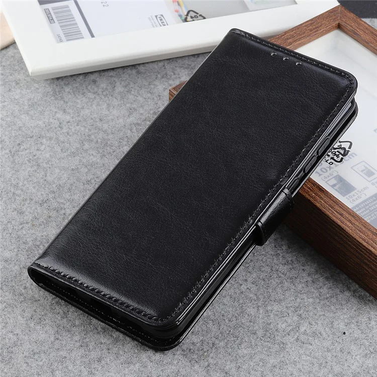 Funda de teléfono de piel de poliuretano para Motorola Moto G53 5G / G13 4G / G23 4G, funda de cartera de teléfono con textura de caballo loco - Negro
