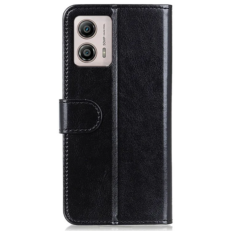 Funda de teléfono de piel de poliuretano para Motorola Moto G53 5G / G13 4G / G23 4G, funda de cartera de teléfono con textura de caballo loco - Negro
