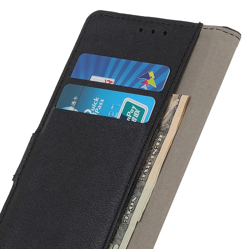 Phone Stand Case for Motorola Moto E13 4G, Textured PU Leather Wallet Protective Phone Cover - Black