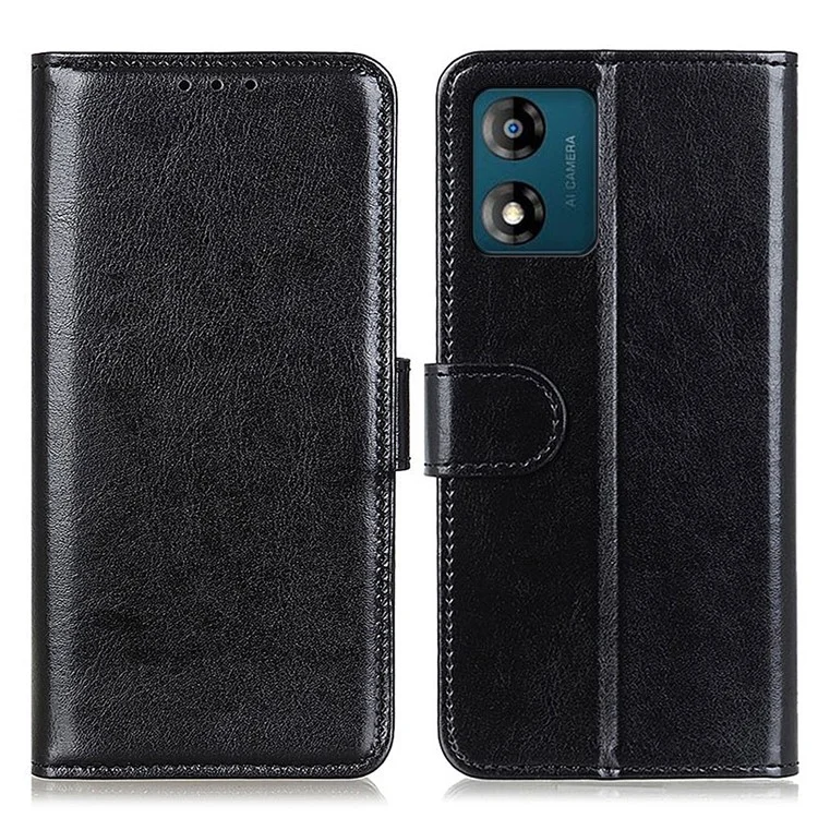 Capa Carteira de Telefone para Motorola Moto E13 4G Textura de Cavalo Louco Couro PU Proteção de Telefone Stand - Preto