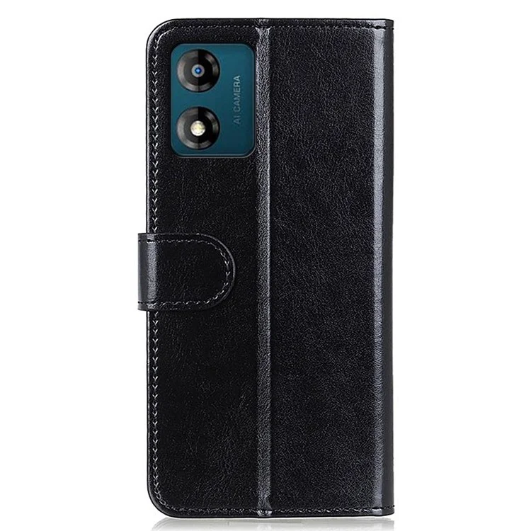 Capa Carteira de Telefone para Motorola Moto E13 4G Textura de Cavalo Louco Couro PU Proteção de Telefone Stand - Preto