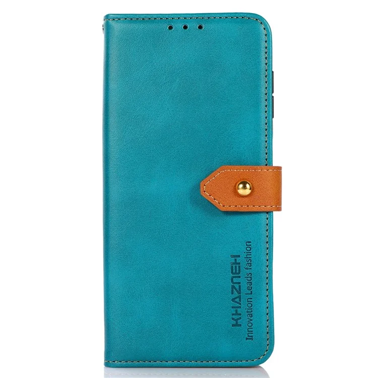 KHAZNEH Für Motorola Moto E13 4G Smartphone Brieftasche Hülle Rindsleder-Textur PU-Leder Goldschnalle Ständer Telefonabdeckung - Blau