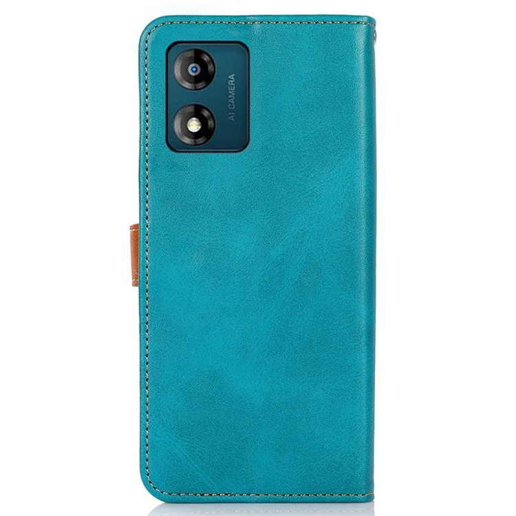 KHAZNEH Für Motorola Moto E13 4G Smartphone Brieftasche Hülle Rindsleder-Textur PU-Leder Goldschnalle Ständer Telefonabdeckung - Blau
