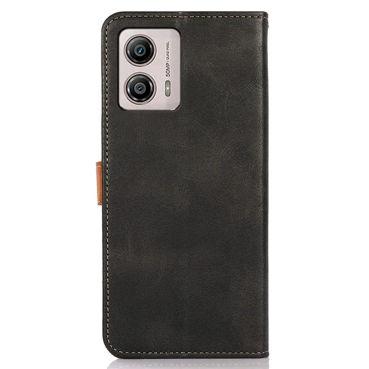KHAZNEH For Motorola Moto G53 5G / G13 4G / G23 4G Cell Phone Case Cowhide Texture PU Leather Gold Buckle Stand Wallet Cover - Black
