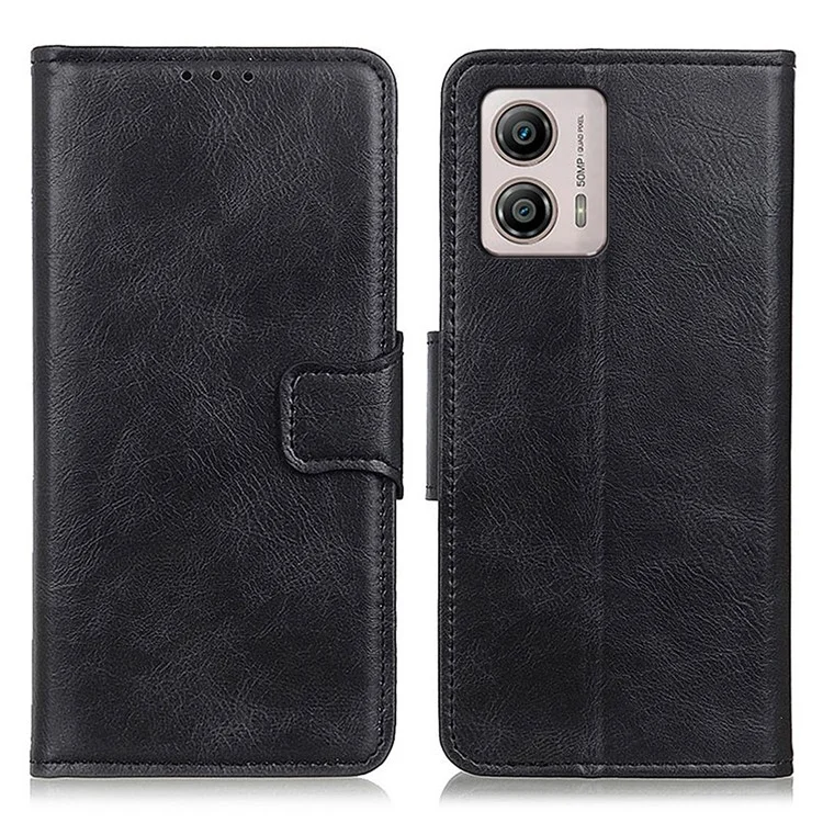 Handy-Hülle für Motorola Moto G53 5G / G13 4G / G23 4G, verrücktes Pferd-Textur-Wallet-Ständer, stoßfest, aus PU-Leder - Schwarz