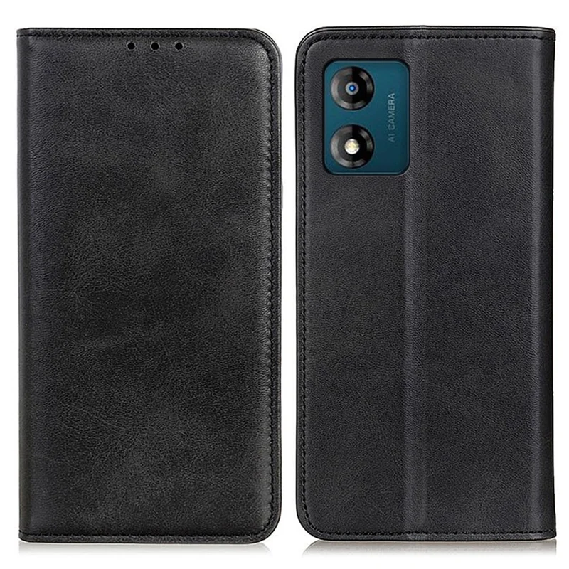 Anti-scratch Phone Case for Motorola Moto E13 4G, Split Leather Magnetic Folio Flip Cell Phone Cover with Wallet - Black