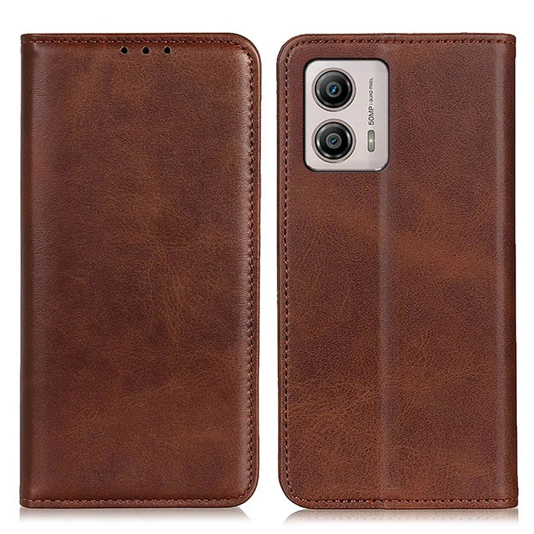 Anti-fall Protective Phone Case for Motorola Moto G53 5G / G13 4G / G23 4G , Split Leather Magnetic Scratch-resistant Phone Cover with Wallet Stand - Coffee