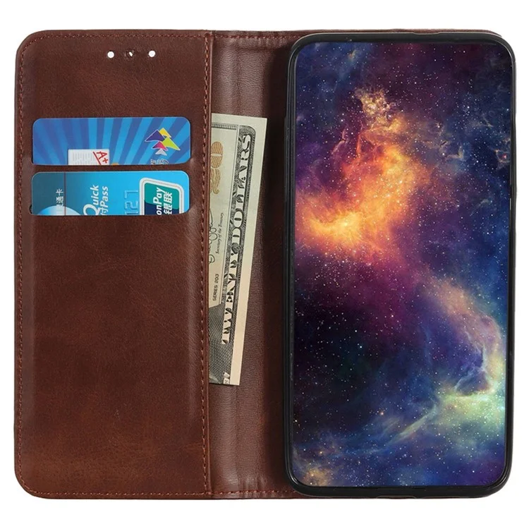 Anti-fall Protective Phone Case for Motorola Moto G53 5G / G13 4G / G23 4G , Split Leather Magnetic Scratch-resistant Phone Cover with Wallet Stand - Coffee